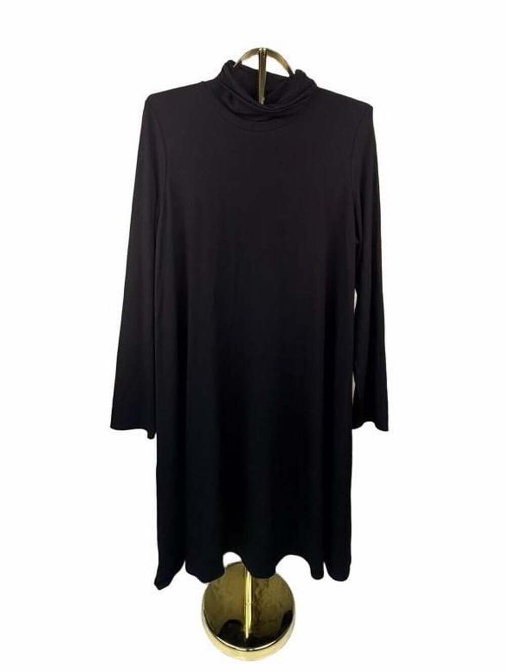 Eileen Fisher Turtleneck Swing Dress Size XL Black Viscose Jersey